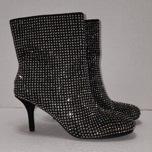 New Scoop Rhinestone Embellished Heeled Booties - Black - Size 9